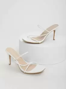多帶細跟穆勒涼鞋,穆勒白色時尚素色高跟鞋涼鞋適合女士 - 白色 - 查看 4