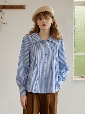 Simple Retro Camisa con estampado de rayas con botón delantero