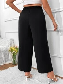 Calvaya Plus High Waist Belted Wide Leg Trousers - Black - View 2