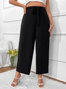 Calvaya Plus High Waist Belted Wide Leg Trousers - Black - View 4