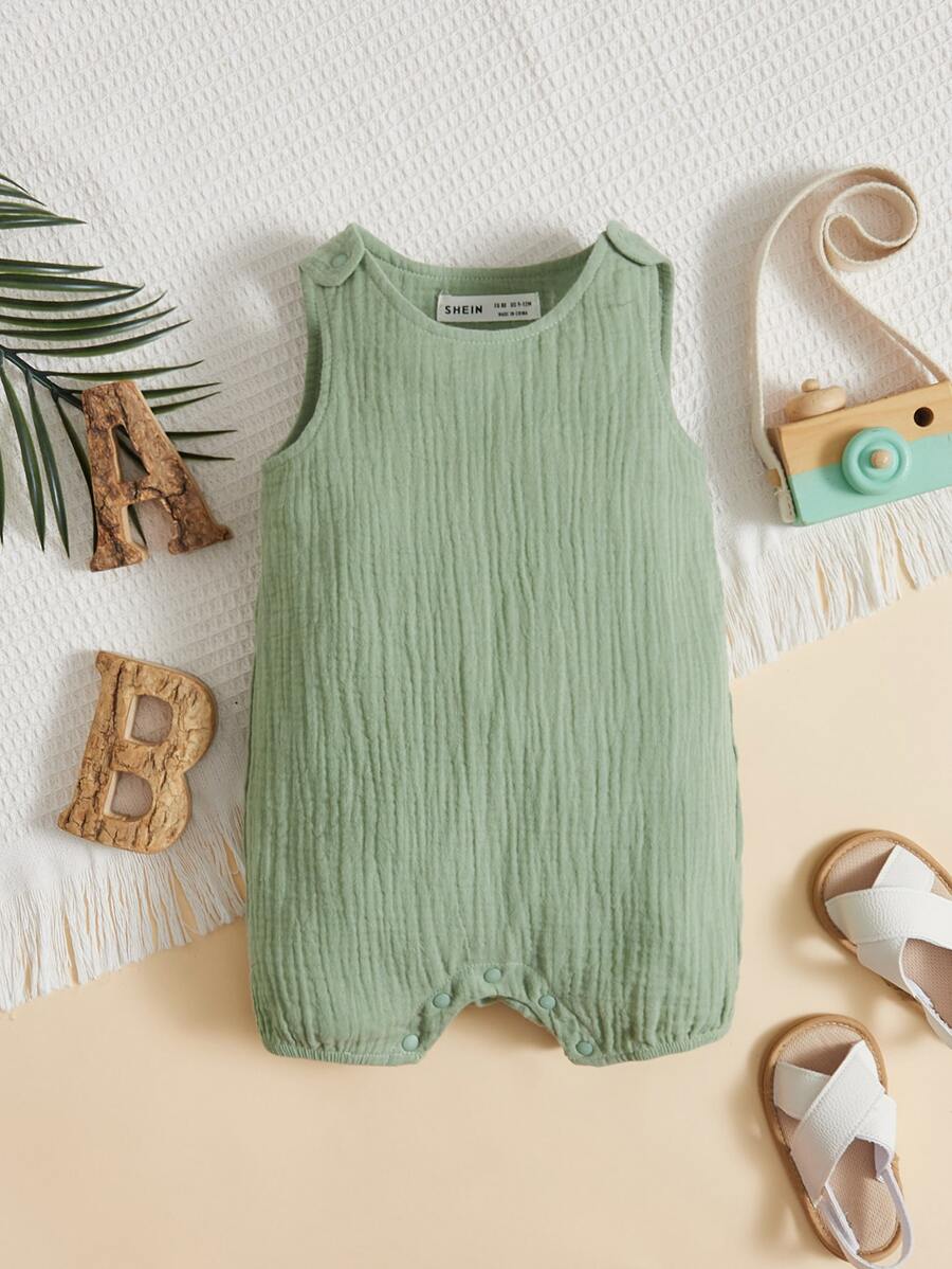 SHEIN Baby Boy Solid Sleeveless Romper - Mint Green - View 1