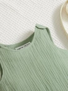 SHEIN Baby Boy Solid Sleeveless Romper - Mint Green - View 3