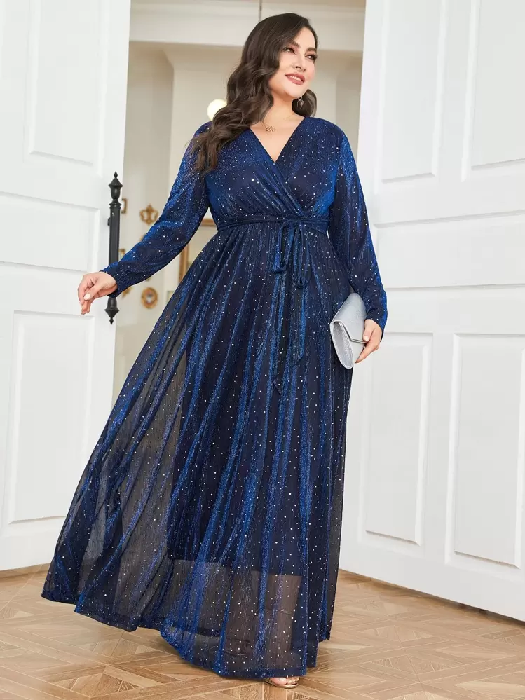 green emerald velvet dress Espinoza Surplice Maxi Dress Navy / 3X