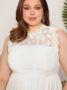 SHEIN Belle Plus Contrast Lace Wedding Dress - White - View 7