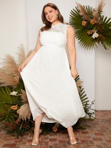 SHEIN Belle Plus Contrast Lace Wedding Dress - White - View 5