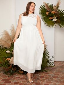 SHEIN Belle Plus Contrast Lace Wedding Dress - White - View 2