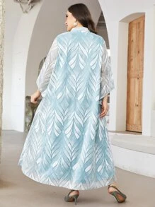 Al Najma 大碼滿版印花流蘇細節連衣裙 - 薄荷藍 - 查看 2