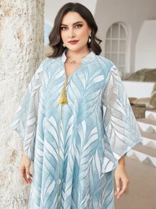 Al Najma 大碼滿版印花流蘇細節連衣裙 - 薄荷藍 - 查看 3