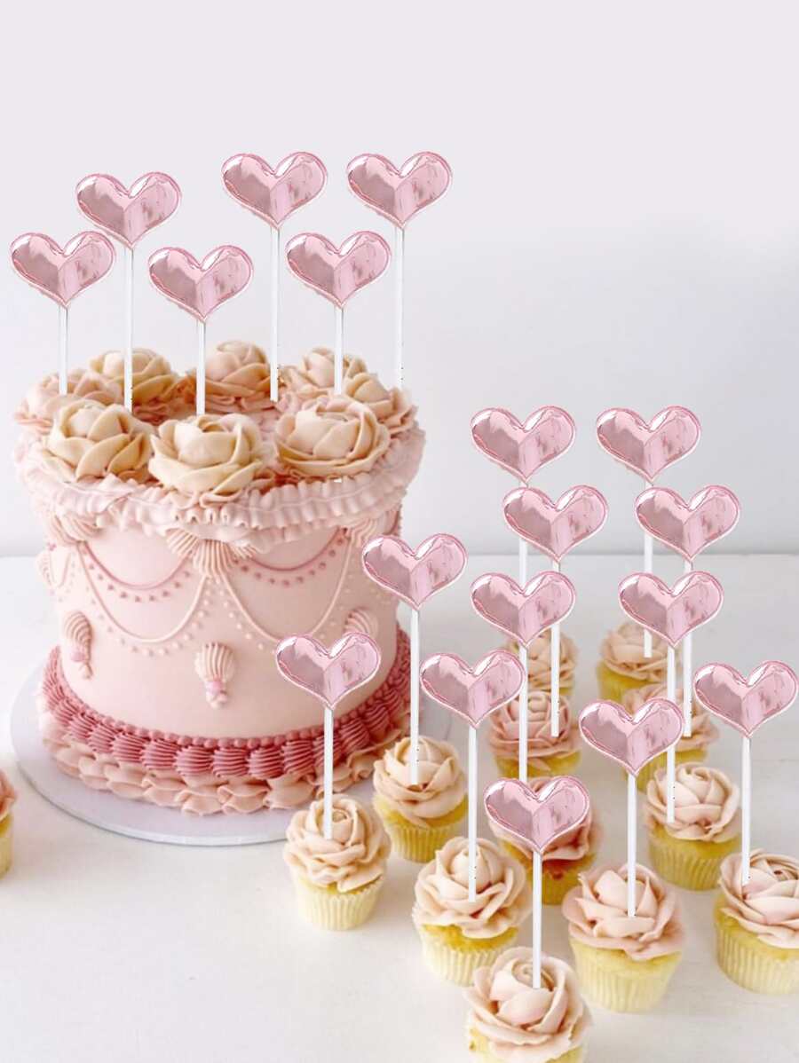50pcs Rose Gold Heart Cake Toppers For Birthday Party - Rose Gold - View 1
