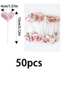 50pcs Rose Gold Heart Cake Toppers For Birthday Party - Rose Gold - View 4