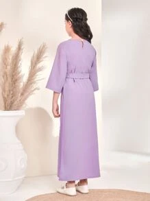 Girls 1pc Heart Print Belted Two Tone Tunic Dress - Lilac Purple - View 2