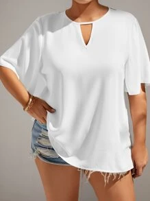 SHEIN Unity Blusa con encaje en contraste de cuello con abertura de ojo - Blanco - Ver 4