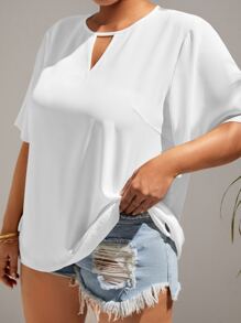 SHEIN Unity Blusa con encaje en contraste de cuello con abertura de ojo - Blanco - Ver 5