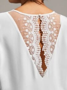 SHEIN Unity Blusa con encaje en contraste de cuello con abertura de ojo - Blanco - Ver 6