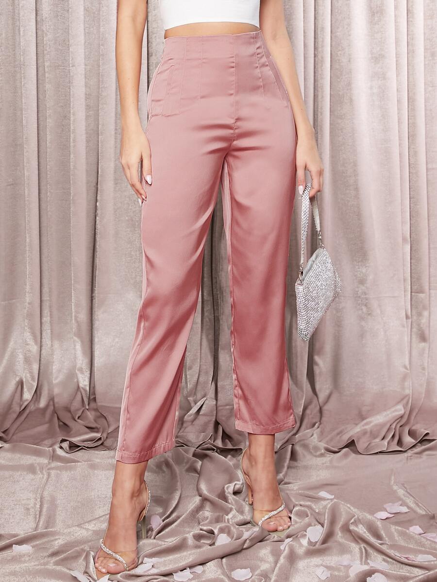 SHEIN BAE High Waist Satin Pants - Dusty Pink - View 1