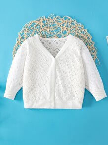 Baby Solid Pointelle Knit Cardigan - White - View 1