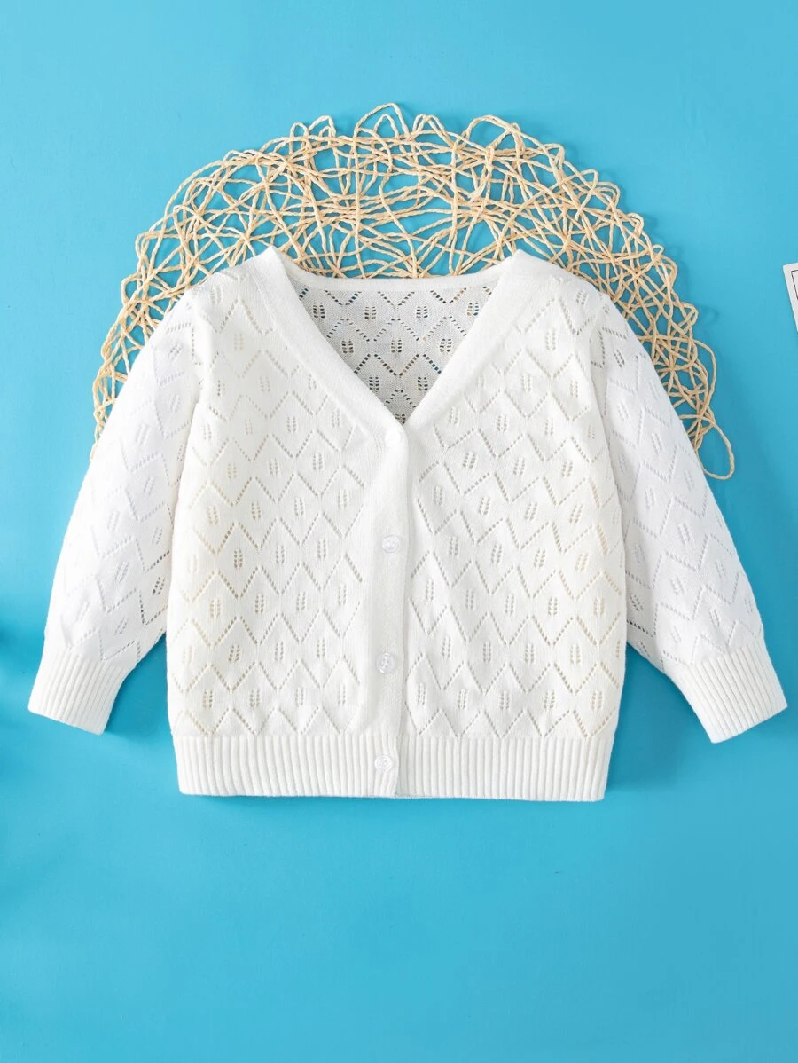 Baby Solid Pointelle Knit Cardigan - White - View 1