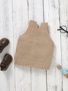 嬰兒貓頭鷹樣式無袖開襟衫 - 卡其色 - 查看 2