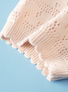 Baby Solid Pointelle Knit Sweater Vest & Knit Shorts - Apricot - View 4