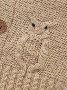 嬰兒貓頭鷹樣式無袖開襟衫 - 卡其色 - 查看 5