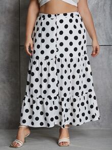Eilly Bazar 大碼波卡圓點荷葉邊半身裙 - 白色 - 查看 3
