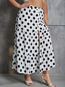 Eilly Bazar 大碼波卡圓點荷葉邊半身裙 - 白色 - 查看 4