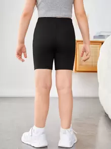 SHEIN Young Girl Toddler Girls Letter Patched Detail Shorts - Black - View 2