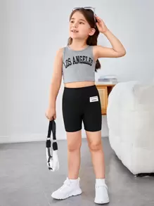 SHEIN Young Girl Toddler Girls Letter Patched Detail Shorts - Black - View 3