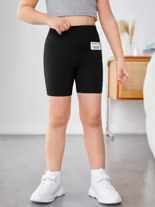 SHEIN Young Girl Toddler Girls Letter Patched Detail Shorts - Black - View 5