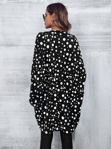 SHEIN LUNE Polka Dot Print Batwing Sleeve Open Front Coat - Black and White - View 2