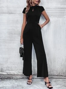 SHEIN LUNE Keyhole Neckline Wide Leg Jumpsuit - Black - View 1