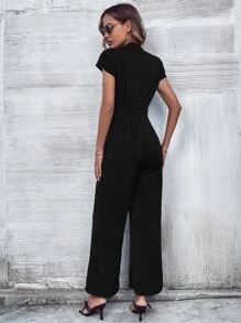 SHEIN LUNE Keyhole Neckline Wide Leg Jumpsuit - Black - View 2