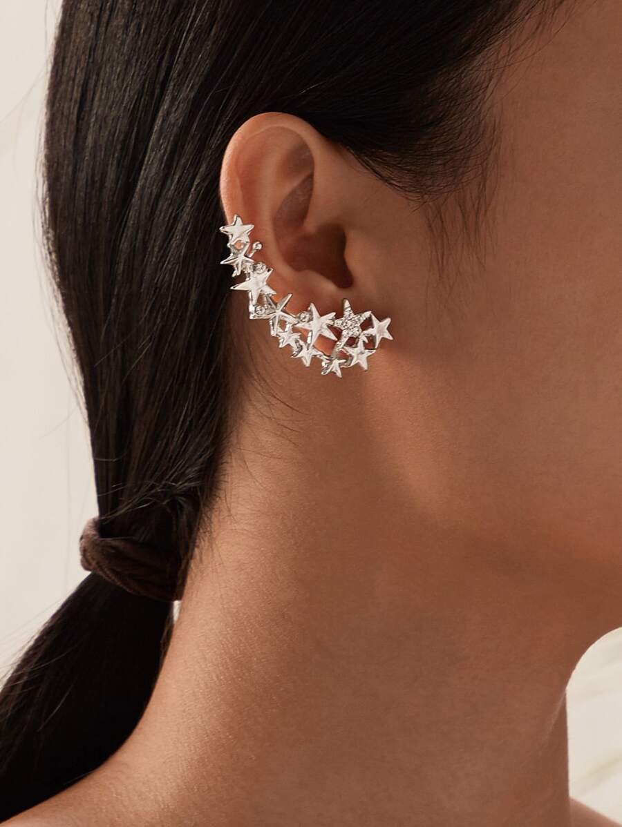 1pc Star Decor Stud Earring - Silver - View 1