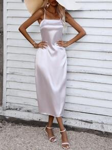 SHEIN Unity Solid Satin Cami Dress - Baby Pink - View 1