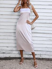 SHEIN Unity Solid Satin Cami Dress - Baby Pink - View 3