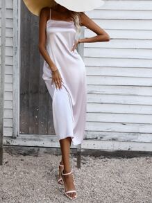 SHEIN Unity Solid Satin Cami Dress - Baby Pink - View 5