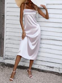 SHEIN Unity Solid Satin Cami Dress - Baby Pink - View 6