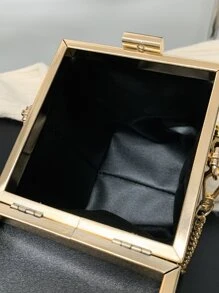 迷你斑馬紋圖案鏈條盒型包 - 黑與白 - 查看 5