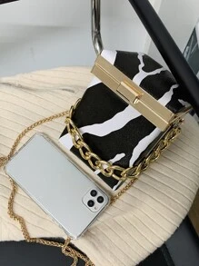 迷你斑馬紋圖案鏈條盒型包 - 黑與白 - 查看 7
