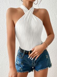 SHEIN Privé 交叉繞頸緊身連體衣