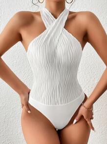 SHEIN Privé 交叉繞頸緊身連體衣