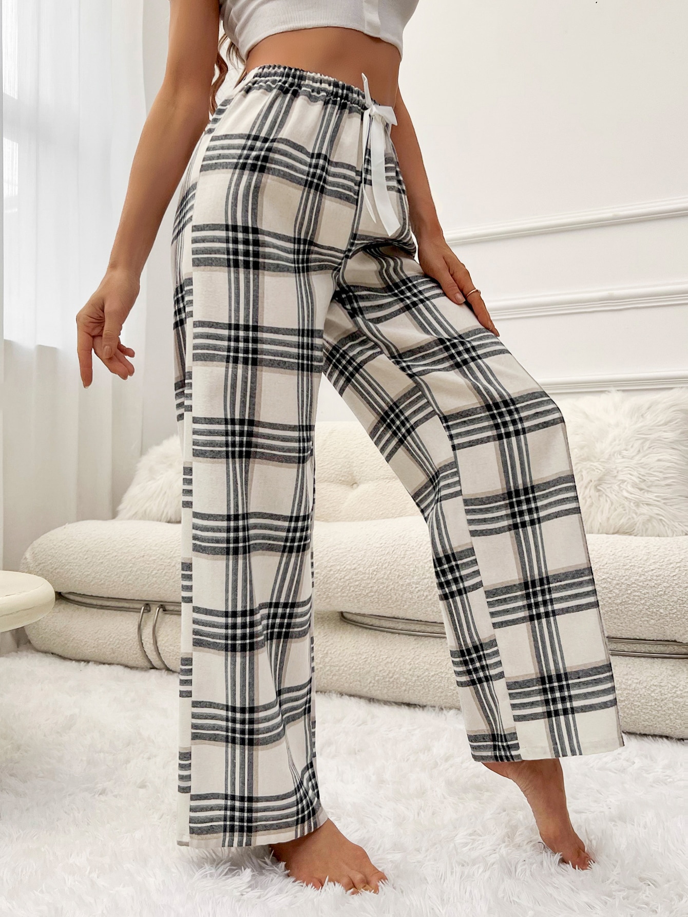 Plaid knot sleep pants