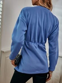 Sollinarry Drop Shoulder Button Front Coat - Blue - View 2