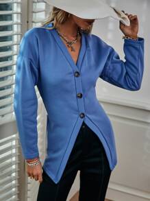 Sollinarry Drop Shoulder Button Front Coat - Blue - View 3