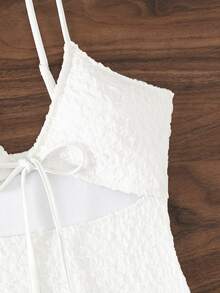 Cut-out Tie Front One Piece Swimsuit - White - View 3
