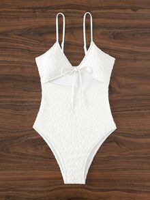 Cut-out Tie Front One Piece Swimsuit - White - View 5