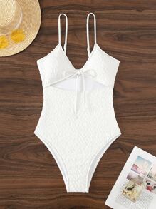 Cut-out Tie Front One Piece Swimsuit - White - View 6