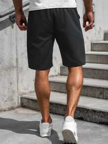 Manfinity 男士素色腰部抽繩短褲 - 黑色 - 查看 2