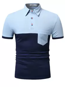 Men Two Tone Pocket Patched Polo Shirt - Multicolor - View 1