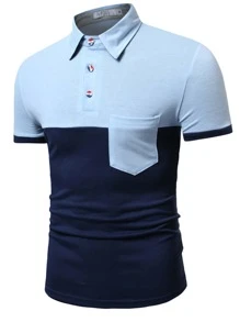 Men Two Tone Pocket Patched Polo Shirt - Multicolor - View 3
